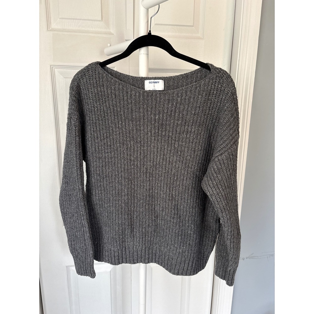 Old Navy Womens XL Charcoal Gray Shaker Knit Boatneck Pullover Sweater Relaxed